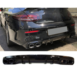 (PART) Diffuser compatibel met Mercedes C coupe cabrio C205 A205 AMG line dubbele zwarte ronde uitlaatsierstukken