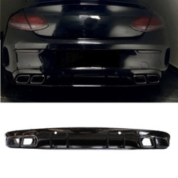 (PART) Diffuser compatibel met Mercedes C coupe cabrio C205 A205 AMG line dubbele zwarte uitlaatsierstukken