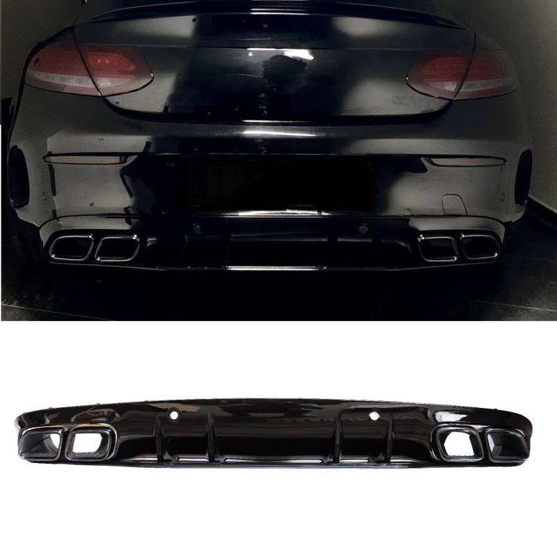 (TEIL) Diffusor kompatibel mit Mercedes C coupe cabrio C205 A205 AMG line dubbele zwarte uitlaatsierstukken