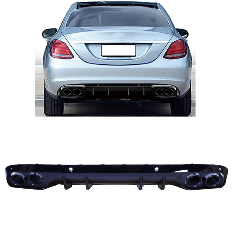 (PART) Diffuser met ronde uitlaatsierstukken glanzend zwart compatibel met Mercedes C klasse W205 zonder AMG line