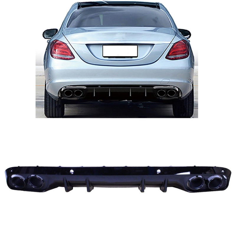 Diffuseur compatible avec Mercedes W205 sans ligne AMG avec embouts d'échappement ronds noir brillant Diffuseur compatible avec Mercedes W205 sans ligne AMG avec embouts d'échappement ronds noir brillant