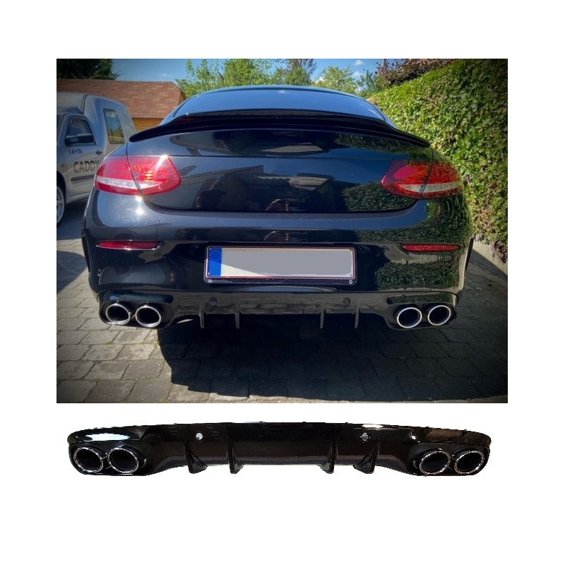 Diffusor kompatibel mit Mercedes C-Coupé Cabrio C205 A205 AMG Line, doppelt verchromt, runde Auspuffblenden Diffusor kompatibel mit Mercedes C-Coupé Cabrio C205 A205 AMG Line, doppelt verchromt, runde Auspuffblenden