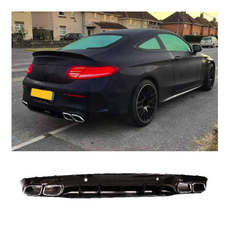 Diffusor kompatibel mit Mercedes C-Coupé Cabriolet C205 A205 AMG Line mit doppelten Chrom-Auspuffblenden