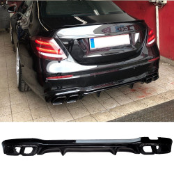 Diffusor kompatibel mit Mercedes E-Klasse W213 S213 voll Glanz schwarz quadratische Auspuffspitzen