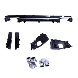 Diffuser glossy black with silver rim for Mercedes E coupe cabrio C238 A238 chrome round exhaust tips