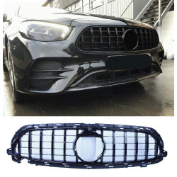Grill passend für Mercedes E W213 S213 A238 C238 Facelift mit AMG Line Paket glänzend schwarz mit Frontkamera