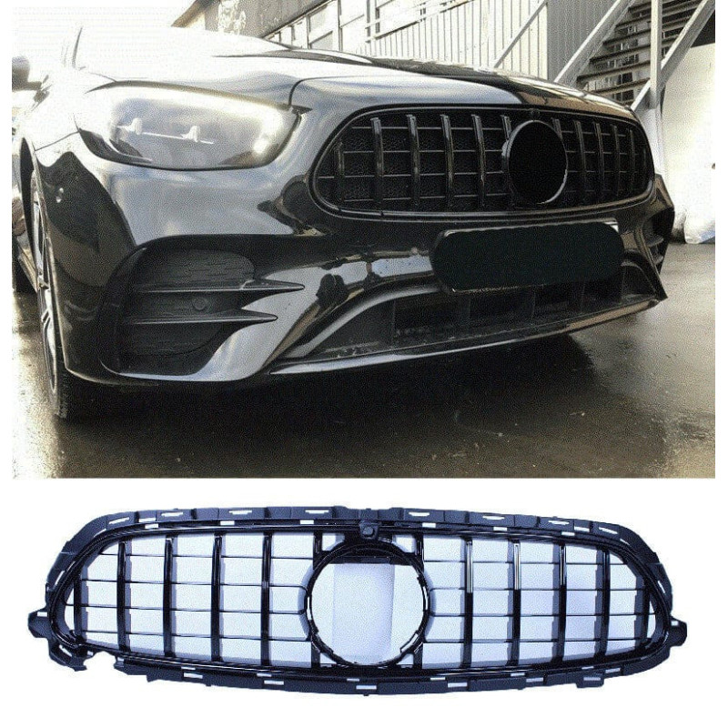 Grill for Mercedes E W213 S213 A238 C238 facelift with AMG line package glossy black with front camera Grill for Mercedes E W213 S213 A238 C238 facelift with AMG line package glossy black with front camera