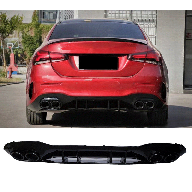 Diffusor kompatibel mit Mercedes A-Klasse V177 Limousine 2019+ Doppelchrom runde Auspuffspitzen Diffusor kompatibel mit Mercedes A-Klasse V177 Limousine 2019+ Doppelchrom runde Auspuffspitzen