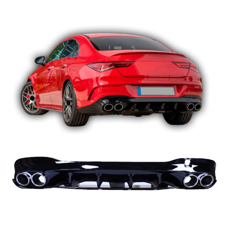 Diffuser for Mercedes CLA C118 X118 W118 AMG line double chrome round exhaust pipes