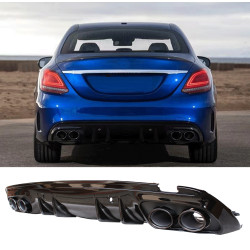 Diffuser for Mercedes W205 S205 AMG line double black round exhaust pipes