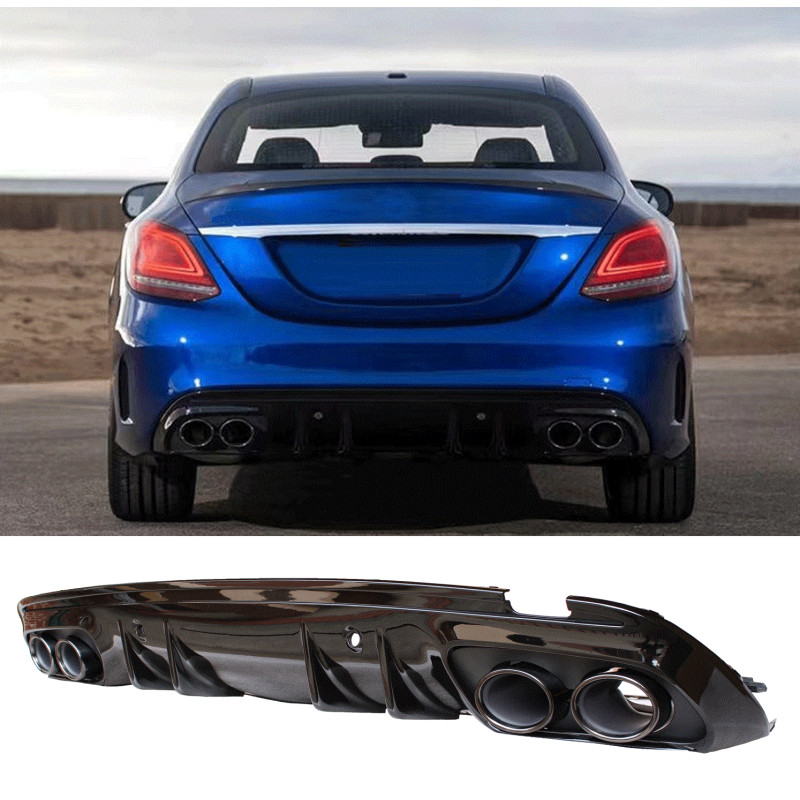 Diffuser for Mercedes W205 S205 AMG line double black round exhaust pipes Diffuser for Mercedes W205 S205 AMG line double black round exhaust pipes