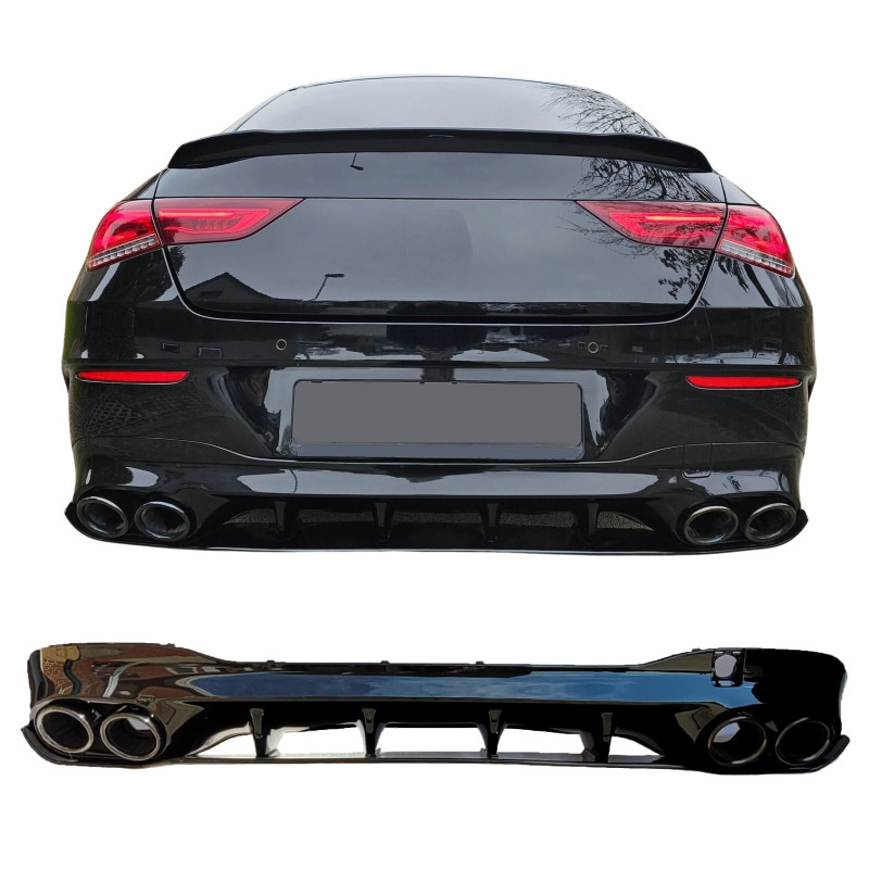 Diffuser compatibel met Mercedes CLA C118 X118 W118 AMG line dubbele zwarte uitlaatsierstu