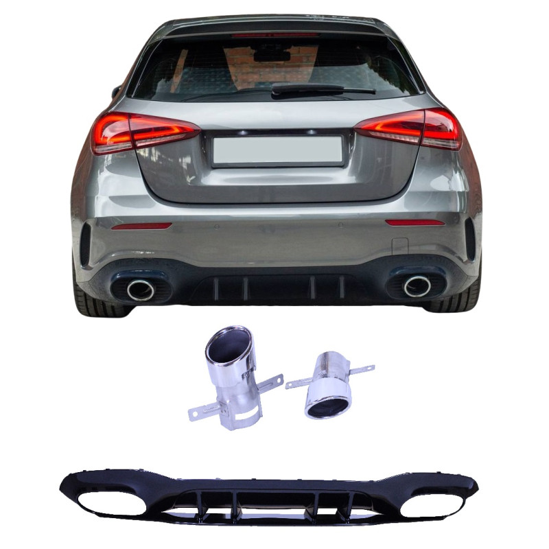Diffuseur compatible avec Mercedes classe A W177 hatchback 2019+ A35 embouts d'échappement chromés Diffuseur compatible avec Mercedes classe A W177 hatchback 2019+ A35 embouts d'échappement chromés