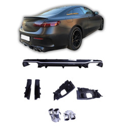 Diffusor schwarz glänzend mit silbernen Rand kompatibel mit Mercedes E Coupé C238 A238 Chrom runde Auspuffspitzen