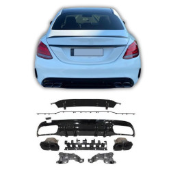 Diffusor mit schwarzen Auspuffendrohren passend für Mercedes W205 C-Klasse Limousine und Kombi