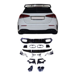 Diffuser for Mercedes A class W177 hatchback 2019+ double black round exhaust tips