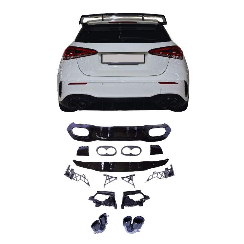 Diffuser for Mercedes A class W177 hatchback 2019+ double black round exhaust tips