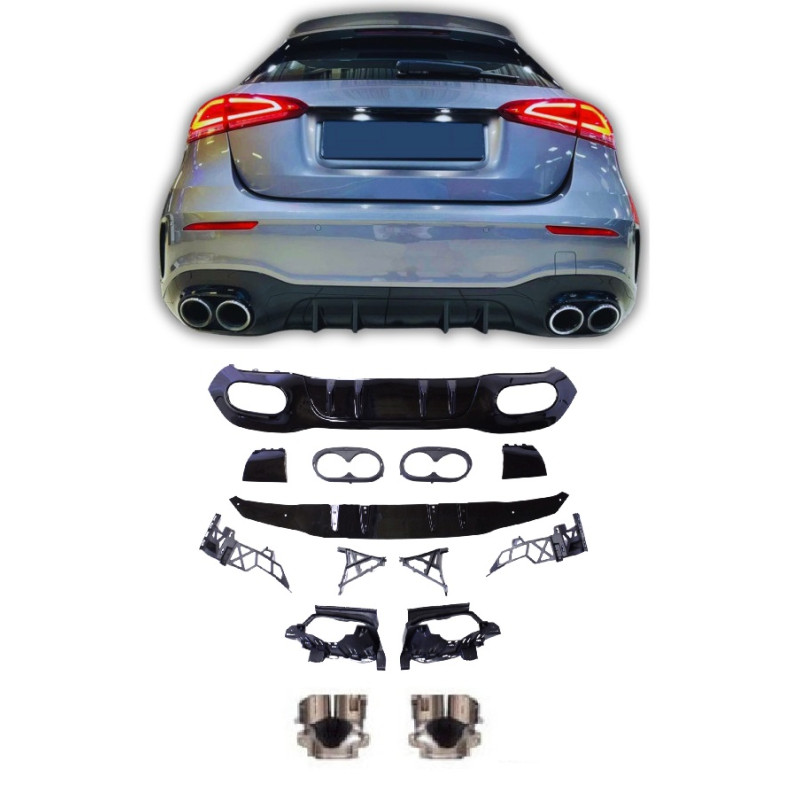 Diffuser for Mercedes A class W177 hatchback 2019+ dual chrome round exhaust tips