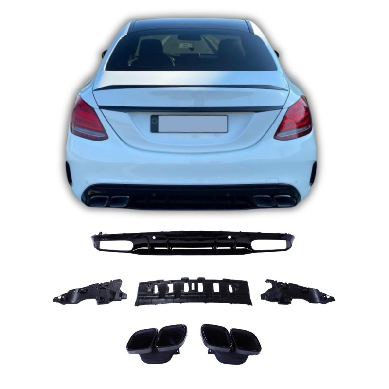 Diffuser with black exhaust tips for Mercedes W205 C-Class saloon and estate