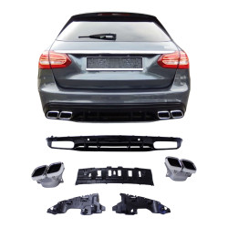 Diffuser with chrome exhaust tips for Mercedes W205 C-Class saloon and estate