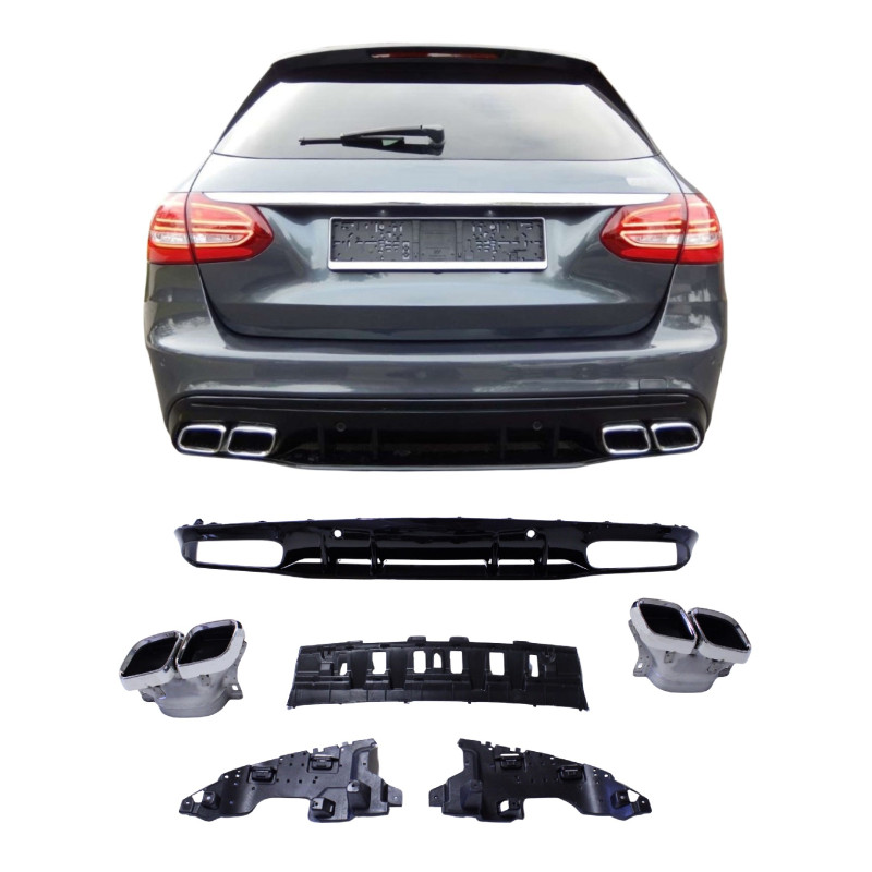 Diffuser with chrome exhaust tips for Mercedes W205 C-Class saloon and estate Diffuser with chrome exhaust tips for Mercedes W205 C-Class saloon and estate