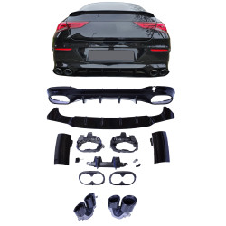 Diffuser for Mercedes CLA C118 X118 W118 AMG line double black exhaust pipes round
