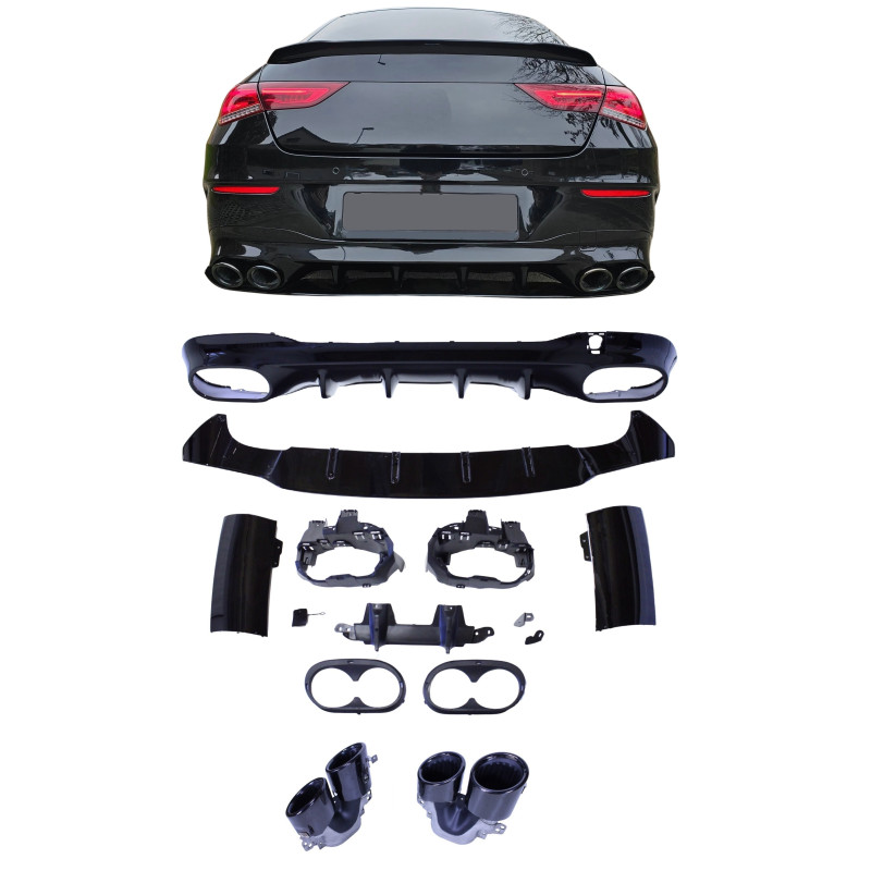 Diffuser for Mercedes CLA C118 X118 W118 AMG line double black exhaust pipes round