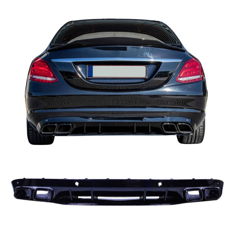 Diffuser with glossy black exhaust pipes for Mercedes C class W205 without AMG line
