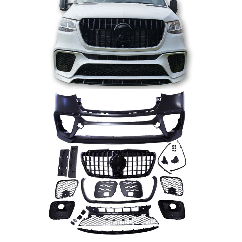 Bumper voorbumper compatibel met Mercedes-Benz Sprinter W907 2019+ zwarte grill